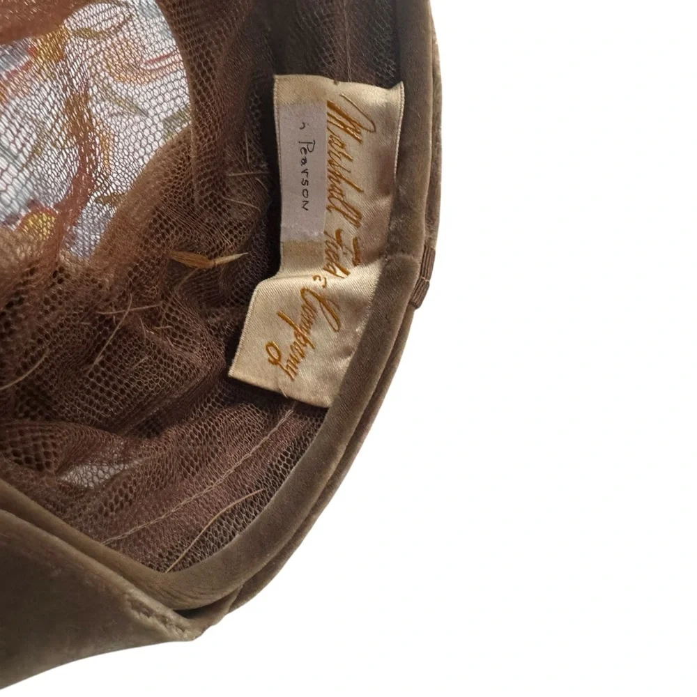 1950s Marshall Field & Company Green Velvet‎ & Brown Ribbon Pillbox Hat - Picture 6 of 6